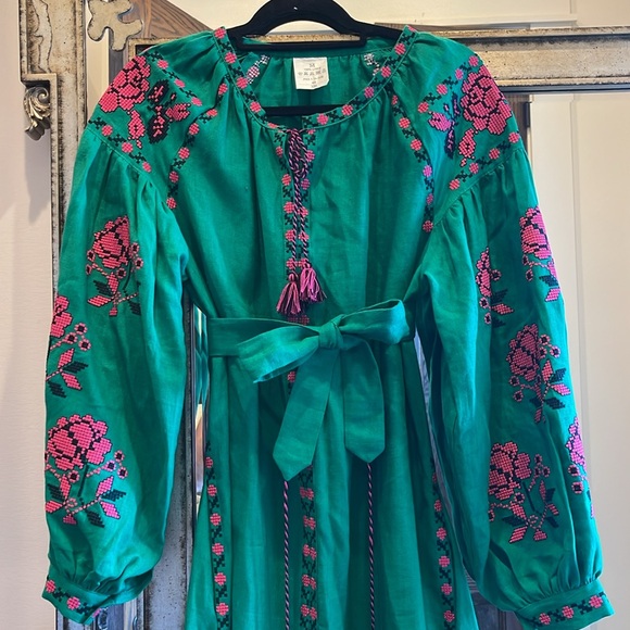Handmade Linen Embroidered Maxi Dress - Picture 2 of 10